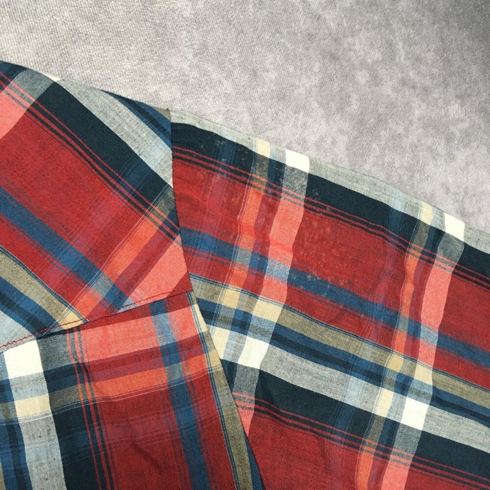 Plains Western‎ Wear Mens Pearl Snap Shirt size Medium Short Sleeve Red Blue - Picture 12 of 13